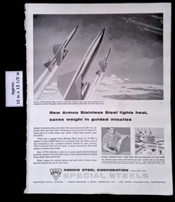 1955 ARMCO STAINLESS STEEL FIGHTS HEAT LIGHTER IN GUIDED MISSILES Print Ad 48824