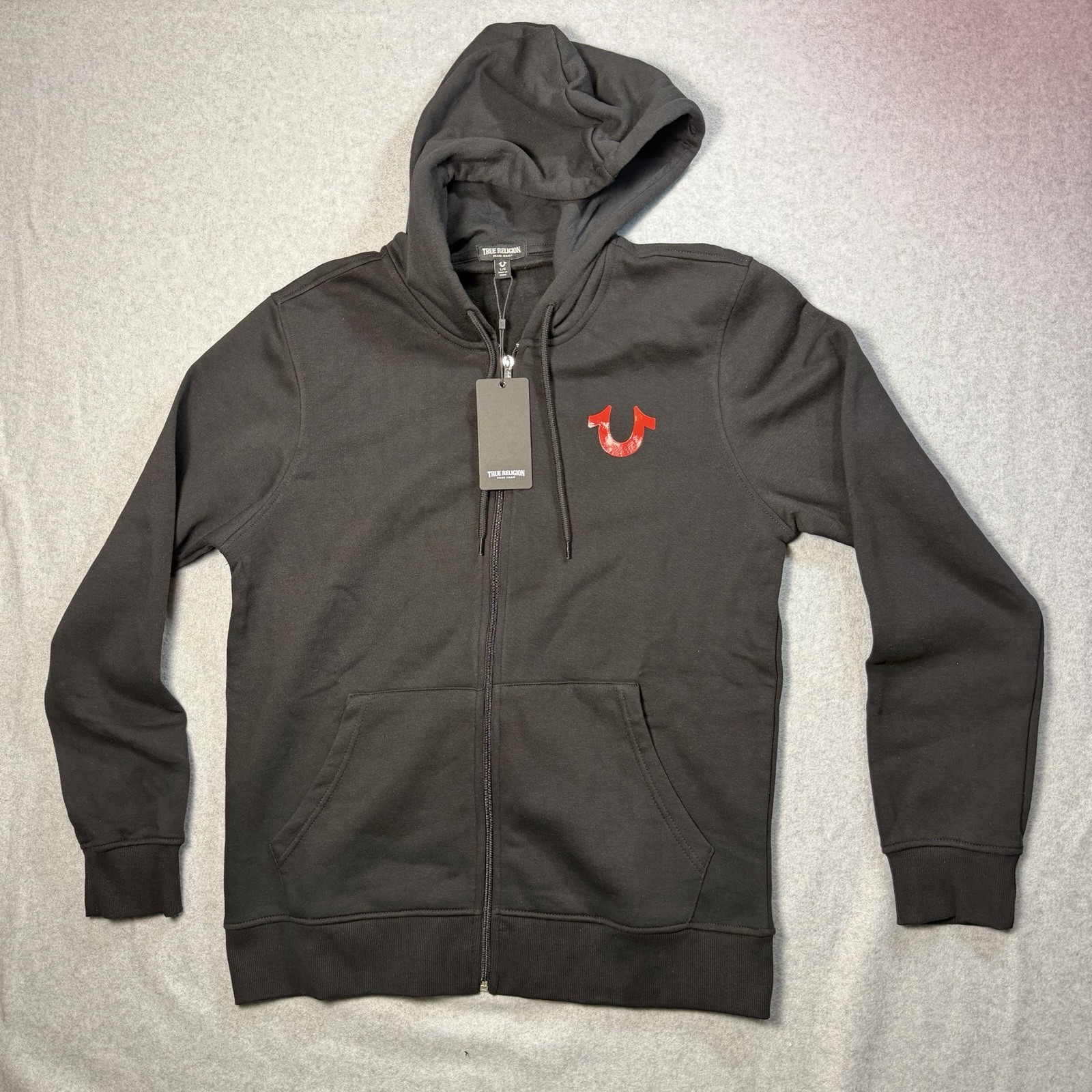 True Religion Classic Buddha Logo Men's Full Zip Black Hoodie Sweatshirt Sz.  L