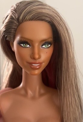 Barbie Cutie Reveal Doll Repaint OOAK Brown Hair Green Eyes HEAD ONLY