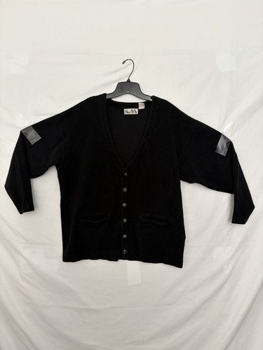 Krizia, Vintage 90s Krizia Mens XL Black 100% Cotton Button Cardigan Sweater Italy(C85)