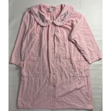 National Vintage Pink Pearl Snap Front House Coat Embroidered Collar Robe