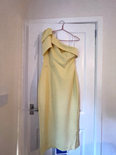 ADYCE Yellow One-Shoulder Bow Pencil Dress, Knee Length, Sleeveless, Zip, L