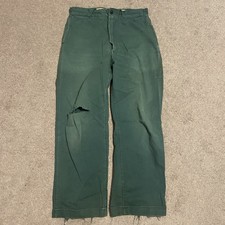 VTG 60s Green Work Trousers Pants Wide Leg Distressed 31x27