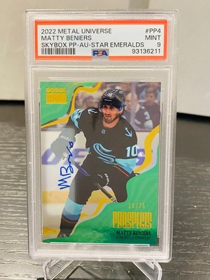 2022-23 Metal Matty Beniers Rookie Auto Jersey # 10/25 PSA 9 POP 2 None Higher