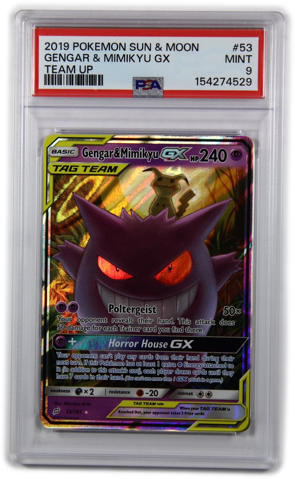 2019 PSA MINT 9 - Pokemon 53/181 Gengar & Mimikyu GX Tag Team Up Card #62043B