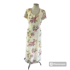 Vtg Y2K 2000s Floral Coquette Mesh Overlay Belted Maxi Dress Sz 8 Cottagecore