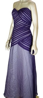 IMPRESSION PLUM CHIFFON WHITE LINING STRAPLESS FULL-LENGTH GOWN TOP STAYS 12/14