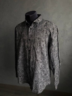 Gianni Versace Collection Men s Grey Barocco Baroque Button Up Shirt Size 44
