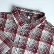 Ibex Shirt Mens XL Bordo Plaid Wool Button Up Short Sleeve Outdoors Camping Hike
