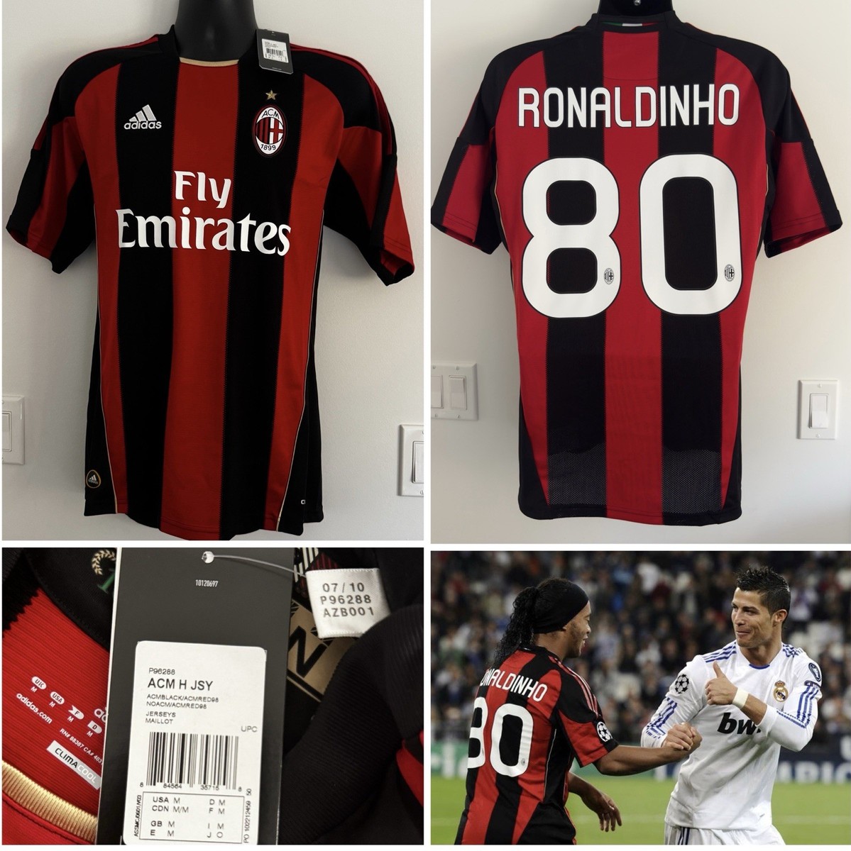 ロナウジーニョ ユニフォーム ACミラン10/11 XL BNWT AC Milan 2010/11 Home Jersey Shirt 10/11 Kit Ronaldinho NEW