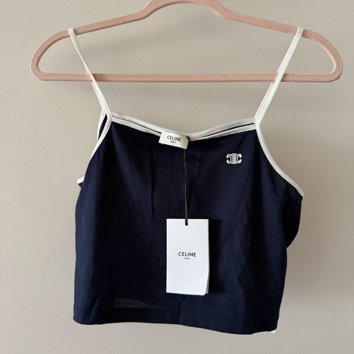 NWT Celine Triomphe Tank Top In Cotton Jersey Navy Off White Sz M