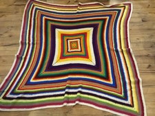 VTG Handmade Crochet 63" x 63 Granny Afghan Throw Blanket Multicolor Stripe EUC