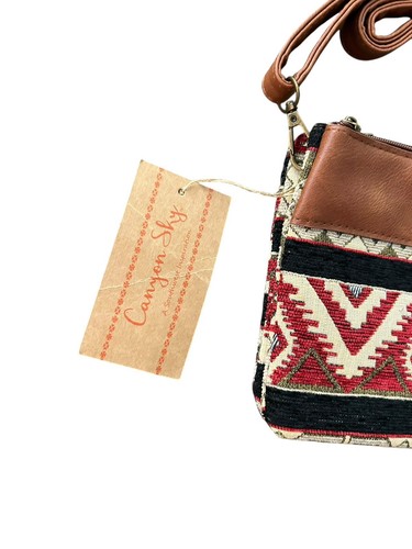 Borsa a tracolla Canyon Sky Southwestern modello tribale rosso tessuto ecopelle NUOVA - Foto 5 di 9