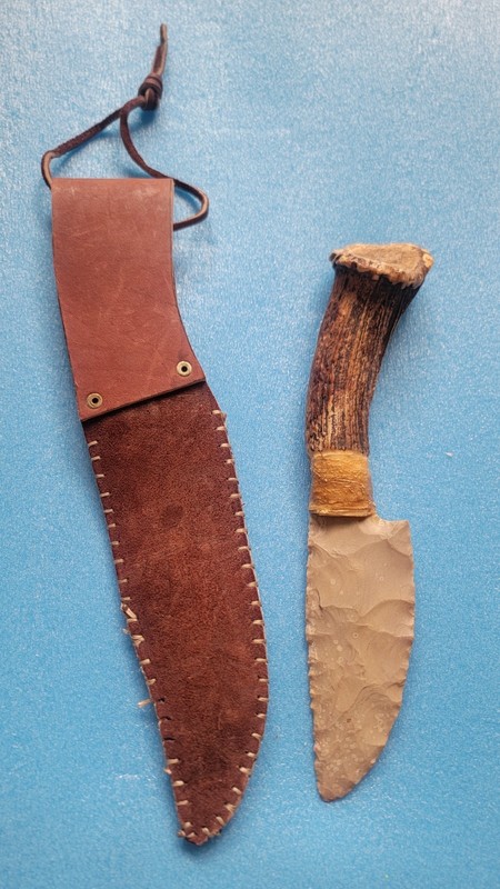 RARE Knapped  Antler Handle Primitive Knife Enoch of White Sage