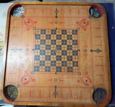 Antique - 2-Sided Carrom Game Board - Style-E  - No. 1 - Larchena - Made In USA