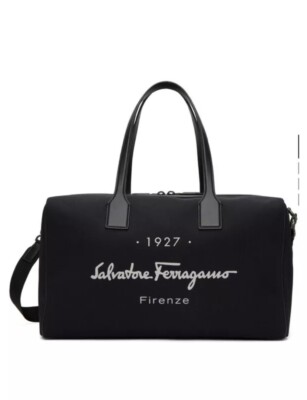 New Salvatore Ferragamo Men Firenze Embossed Duffel Bag Luggage