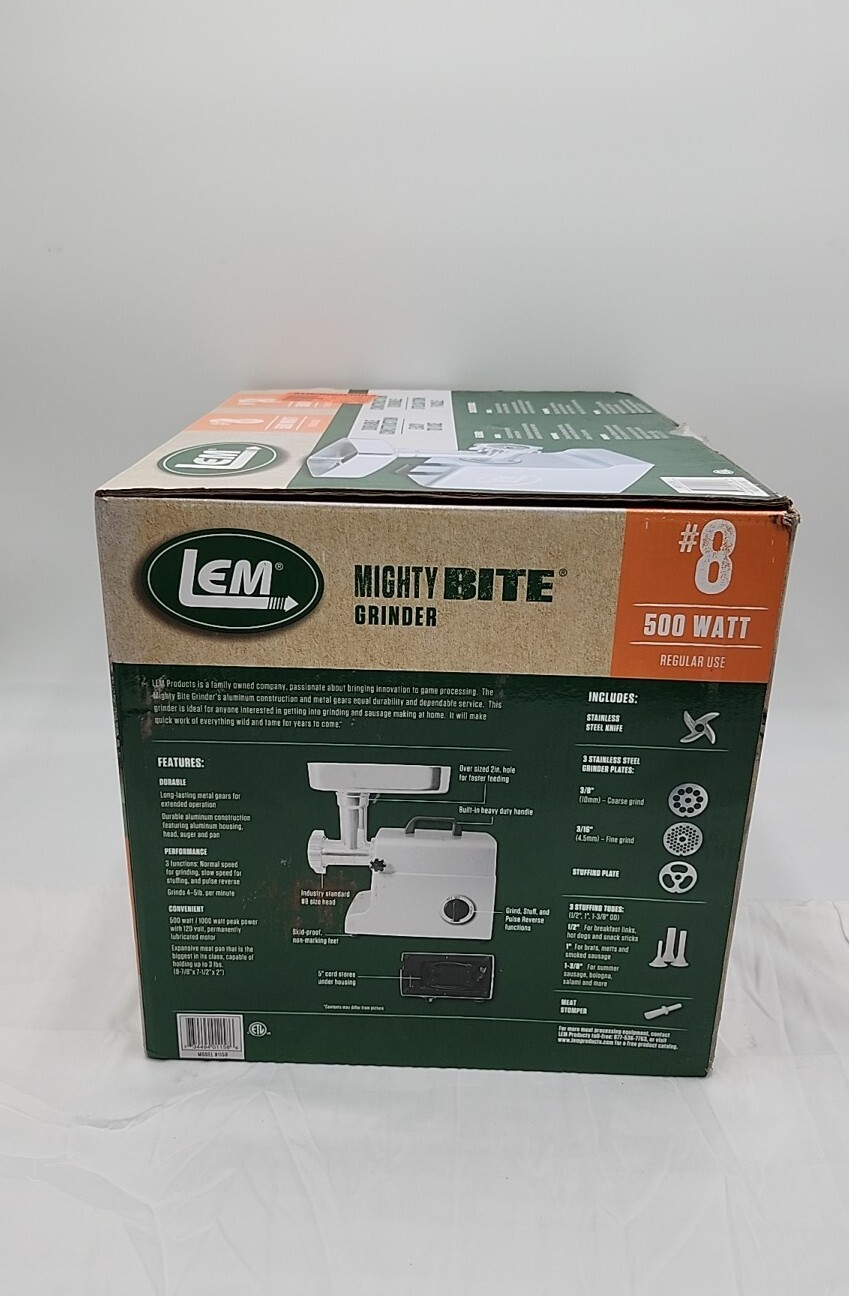 LEM 1158 Mighty 8 Electric Meat Grinder W/ 3 Stuffing Tubes & Meat
