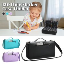 120 Holes PU Leather Marker Case Colored Lead Pencils Storage Bag with Zipper