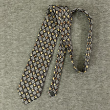 Vintage Y2K Looney Tunes Men's Gray Diamond Check Taz Tasmanian Devil Necktie