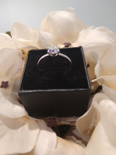 BeautifulSterling Silver Made w/Aurora Borealis Swarovski Ring TCW=0.976,Sz10 - Picture 4 of 4