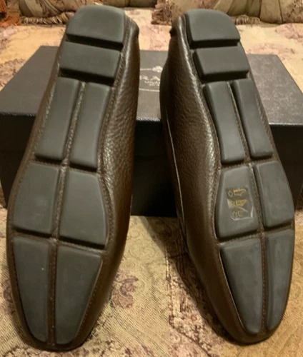 PRADA Dark Brown Saffiano Leather Penny Drivers Size 39.5