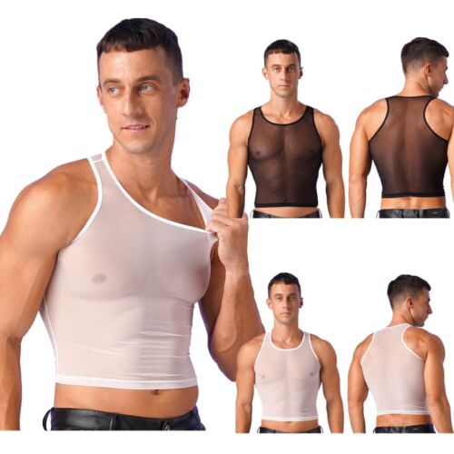 Men's Crop Tops U Neck Vests Solid Color Blouse Muscle Tank Top Party T-shirts - Afbeelding 1 van 32