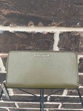 NWT 229 Kate Spade Cameron ZipAround Saffiano Leather Wallet Dried Moss green LG