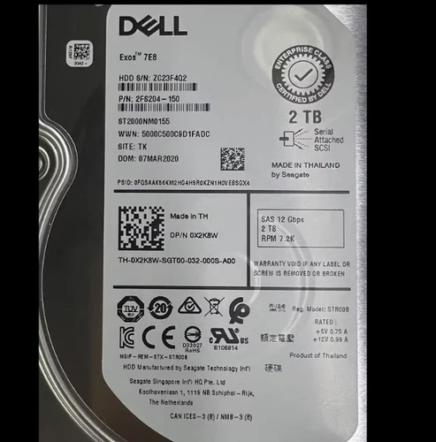 DELL ST2000NM0155 0X2K8W X2K8W 2TB 3.5" SAS 7.2K 12Gb/s Hard Drive