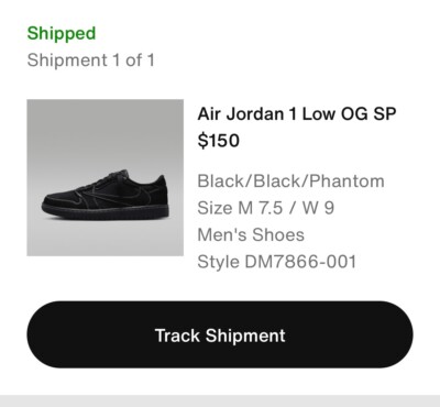 Air Jordan 1 Low Travis Scott Black Phantom DM7866-001 Shoes Sneakers M 7.5