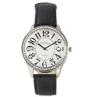 Ladies Black PU Leather Strap Round Large Numbers and Dial Diamante Face Quartz