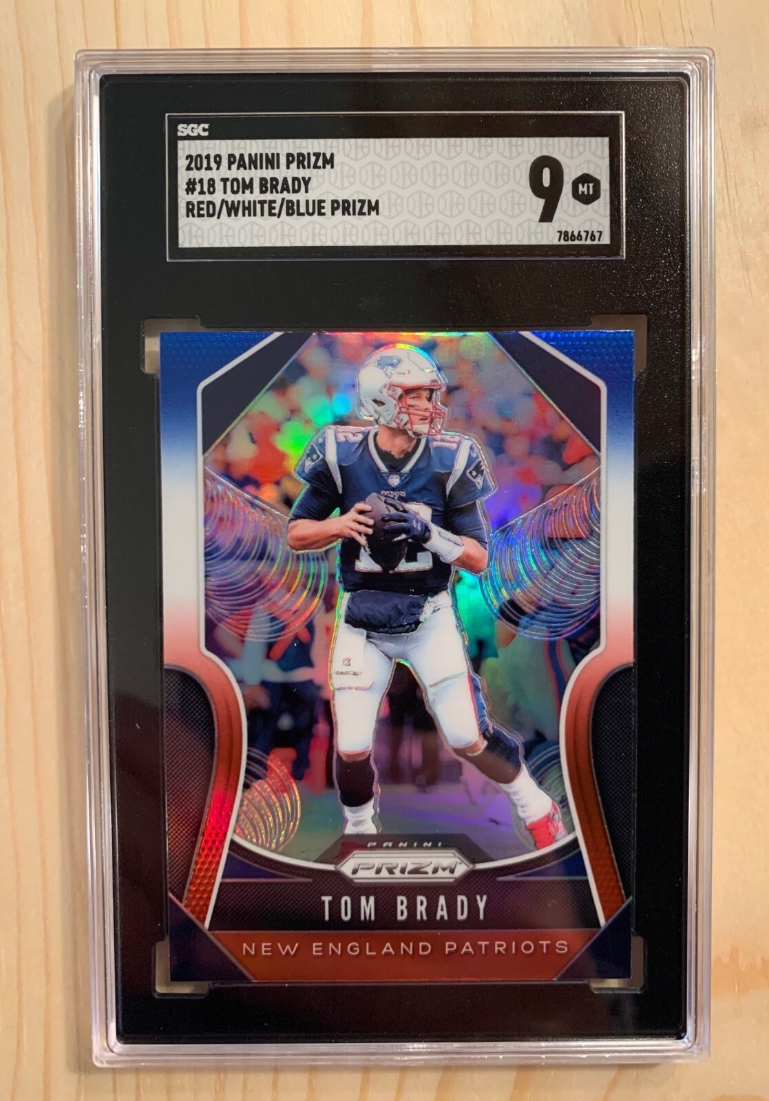 2019 Panini Prizm Tom Brady Red White Blue Prizm #18 SGC 9