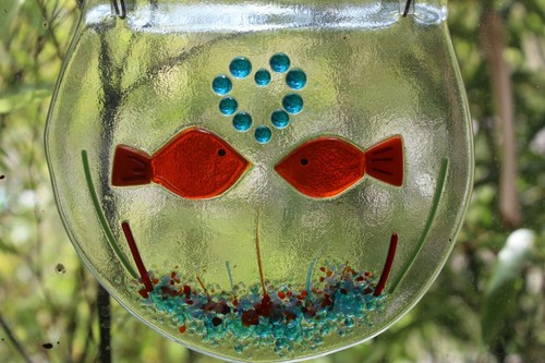 fish in a bowl made in fused glass for hanging yellow, red or your choice MTO - Picture 20 of 22