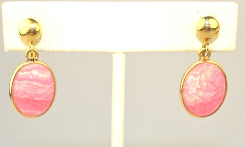 VINTAGE CURTMAN CO. GOLD FILLED RHODOCHROSITE SCARAB DANGLE SCREWBACK EARRINGS
