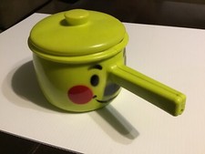 Vintage Tanda Toys Handled Pot,Yellow with Smiley Face, Made in England