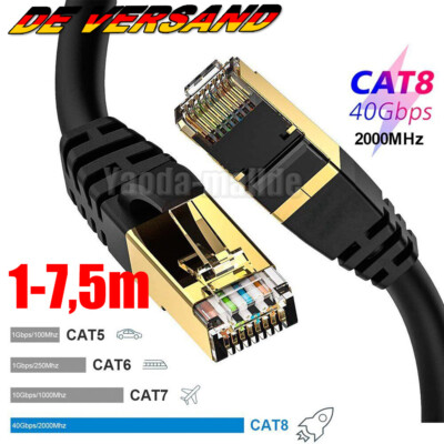 1-7,5M CAT.8 RJ45 Gigabit kabel Netzwerkkabel LAN DSL Ethernet Netzwerk Kabel DE