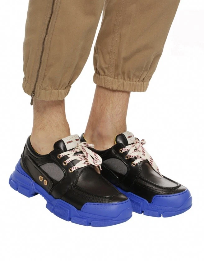 Baskets semelle en caoutchouc bleu surdimensionnée AUTH.GUCCI CUIR NOIR DERBY taille 7
