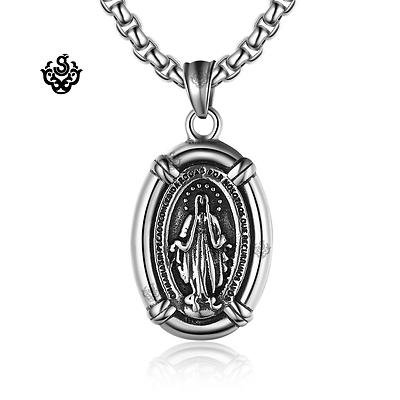 Silver pendant Miraculous Medal Our Lady of Graces stainless steel ...