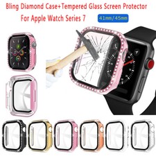 For Apple Watch 7 8 41/45MM Full Protect Diamond Case Screen Protector Cover