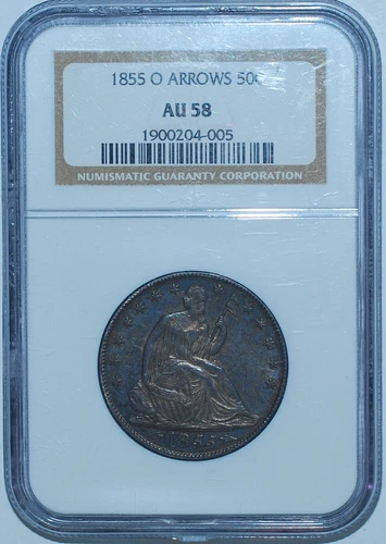 1855 O NGC AU58 With Arrows Seated Liberty Half Dollar
