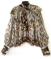 FARM RIO Multicolor Long Sleeve Semi Sheer Tie Neck Tunic Bowtie Top Medium New