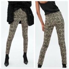 Zara Womens Hi Rise Skinny Jeans Green Snake Print Cotton Stretch Denim size 2