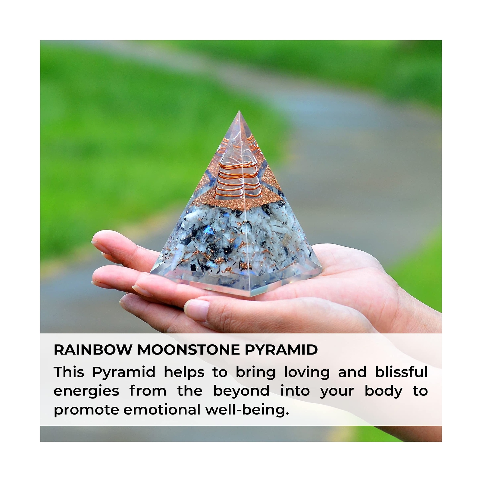 New Inspirational Orgonite Pyramid for Success | Rainbow Moonstone Orgone Pyr...