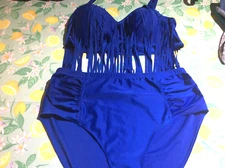 Women’s sz 3XL XXXL Fringe Cobalt blue Bikini Swim suit Padded bra NEW 2 pc. set