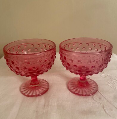 VTG Hobnail LE Smith Dark Pink Pedestal Dessert Compote Dish4.75T  X 4.5D