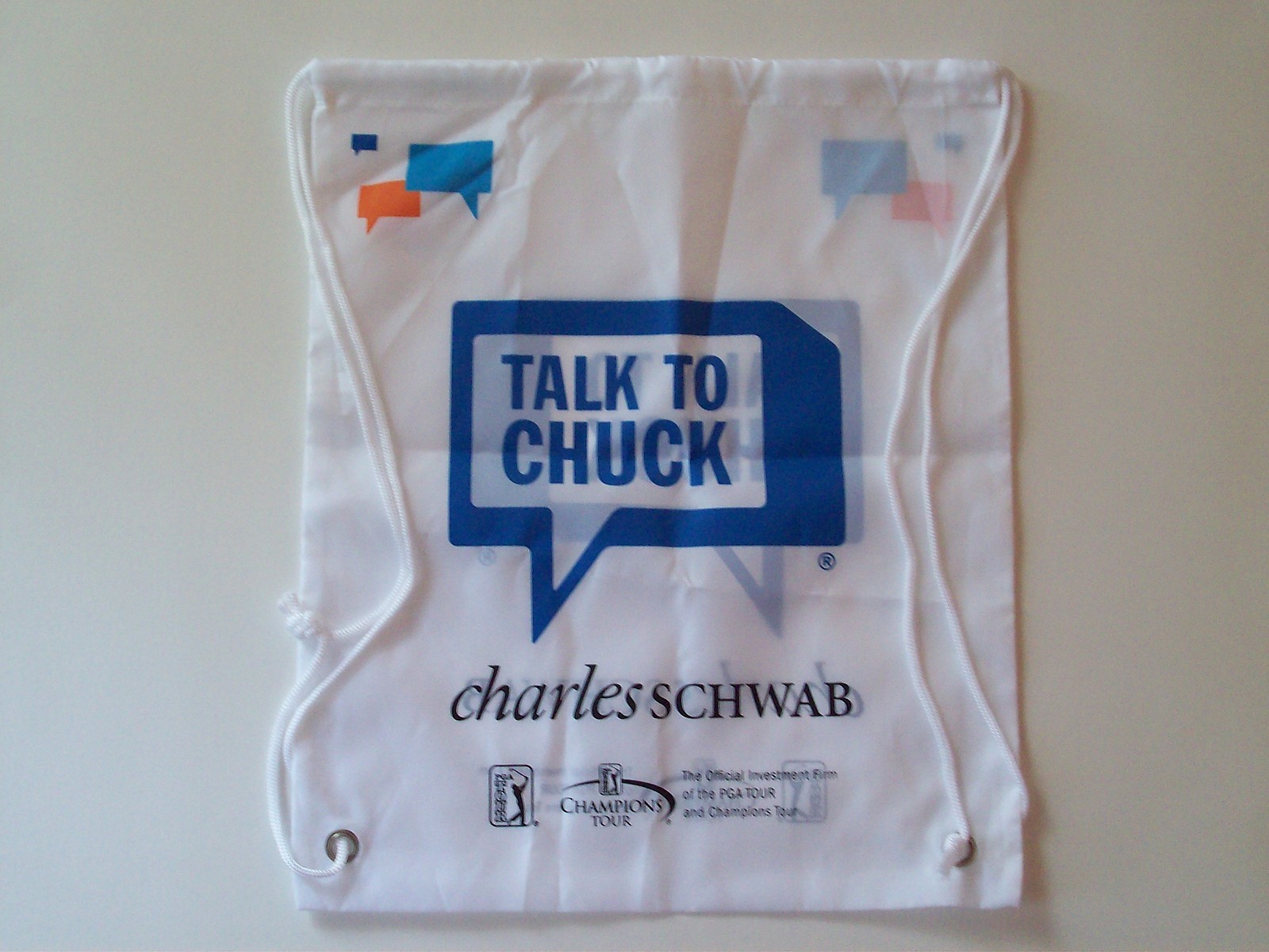 Charles Schwab PGA Golf Tour Backpack Drawstring Bag Talk to Chuck