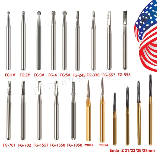 USA Dental Carbide Burs FG Round 19mm/Surgical Burs 25mm 40 Types For High Speed