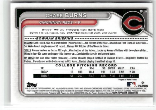 2024 Bowman Draft Chase Burns - You pick Chrome Base, DN, IT, Paper - Picture 2 of 16