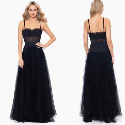 Betsy & Adam Ruffle Corset Ballgown in Black at Nordstrom, Size 8