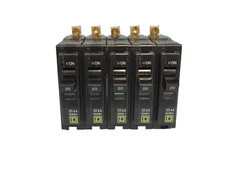 * LOT OF 5 * SQUARE D - QHB120 - 120/240 V - 20 AMP - 22 KA SINGLE POLE BREAKERS