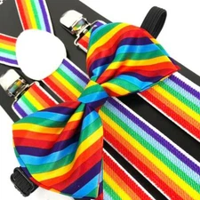 Rainbow Color Bow Tie and Suspender Combo set Clothing Accessories